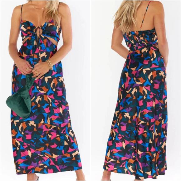 Show Me Your Mumu Codie cut out Maxi Dress Colorful Mosaic XL satin sexy date - Picture 1 of 8
